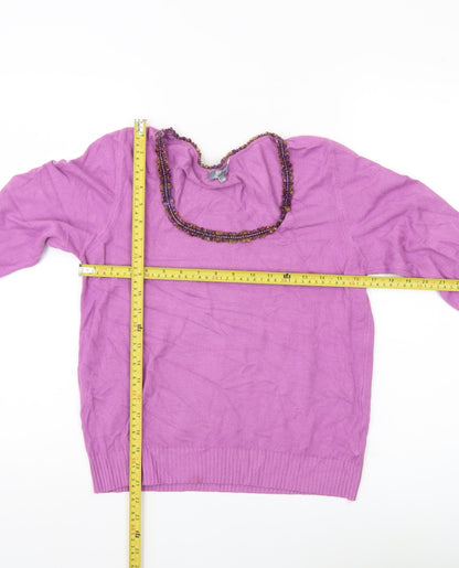 Marks & Spencer Women’s Purple Beaded Scoop Neck Pullover Jumper Size 16