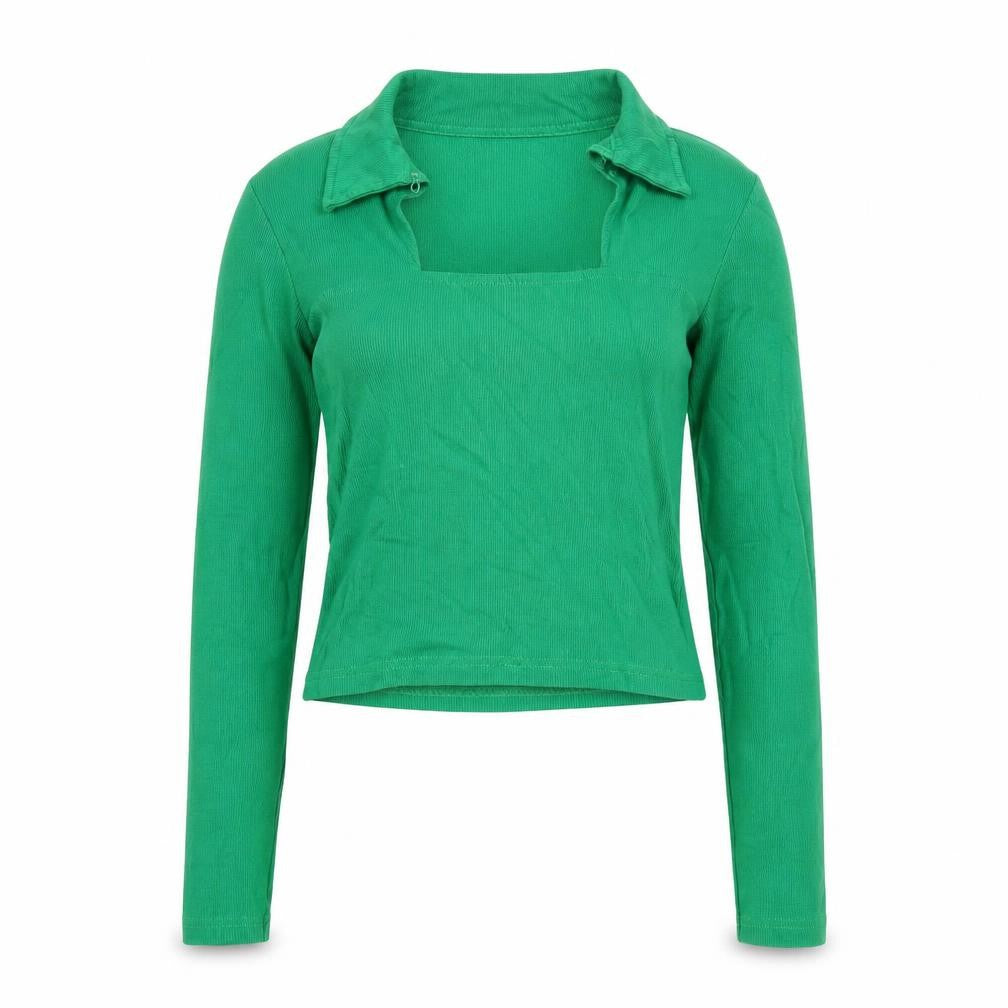Brave Soul Women’s Green Collared Cropped Long Sleeve T-Shirt Size S