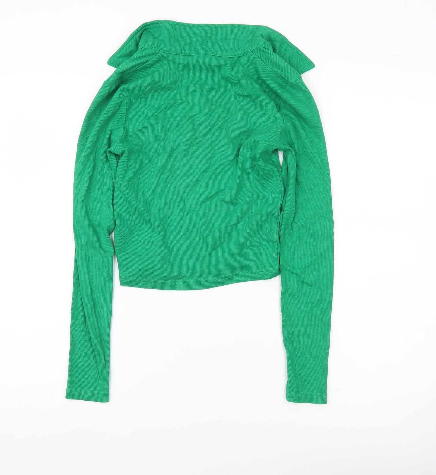 Brave Soul Women’s Green Collared Cropped Long Sleeve T-Shirt Size S