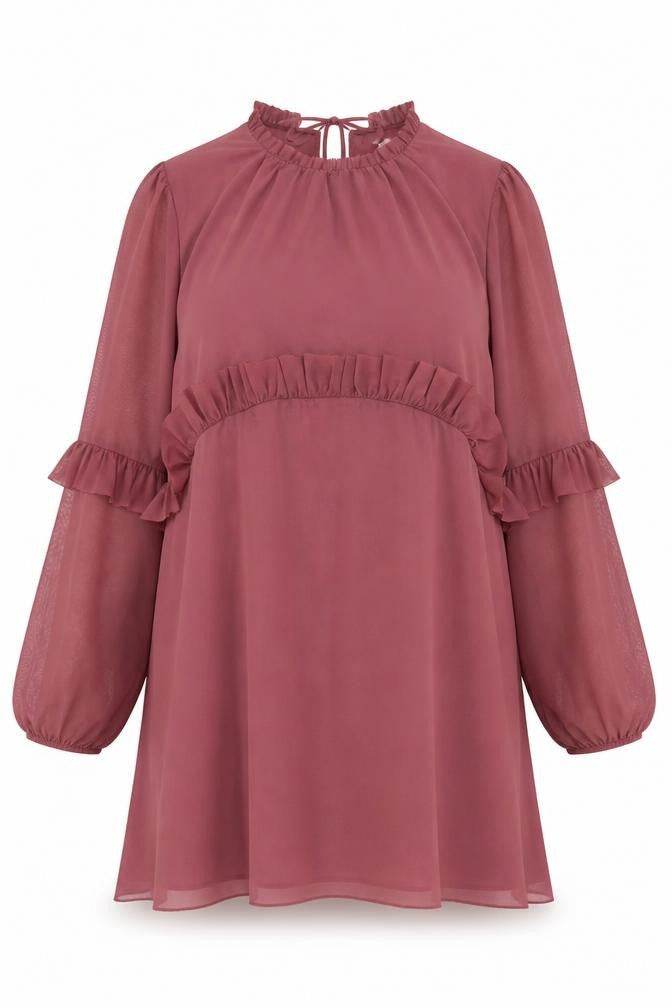 Marks & Spencer Women Pink Size 16 Shift Dress Ruffle Chiffon