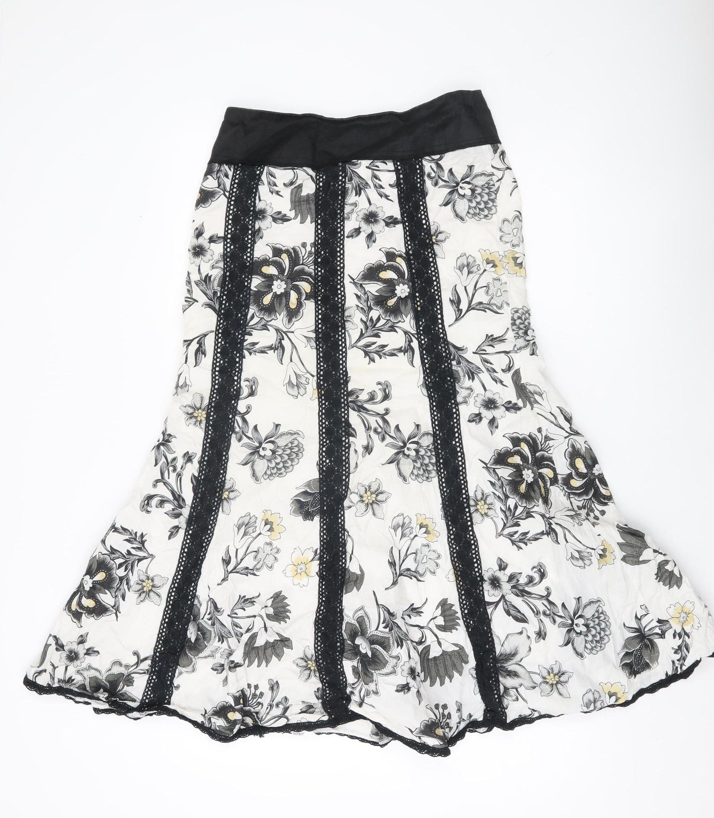 Rosie's L.F. Colli Women's Black White Floral A-Line Knee Skirt UK 10