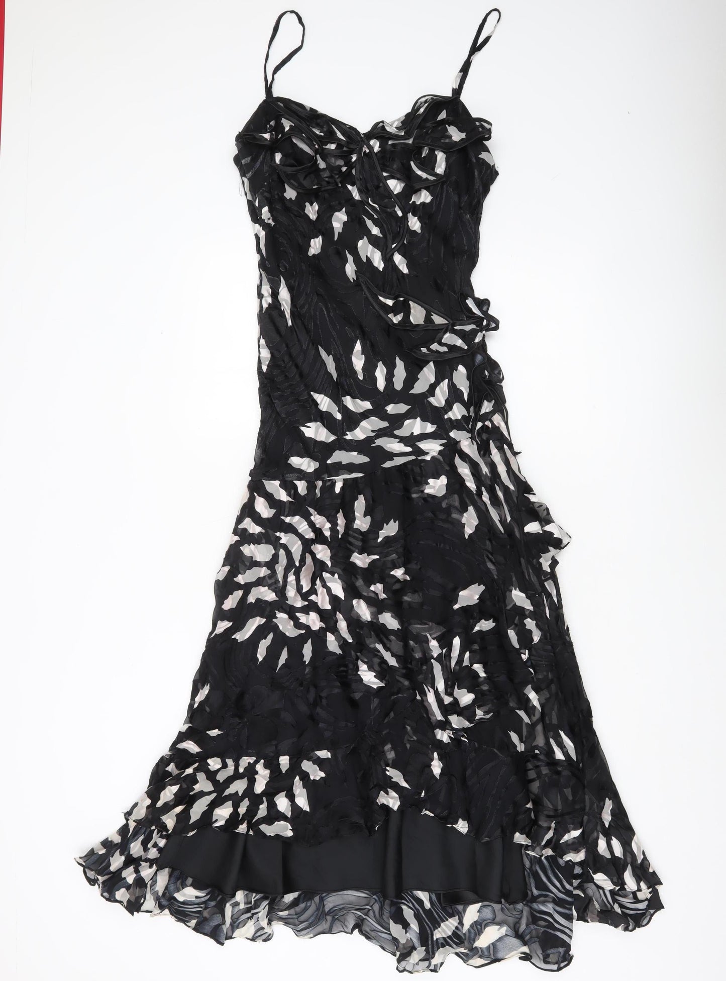 Noreen Phillips Women’s Black Midi Slip Dress Size 6 Ruffle Party