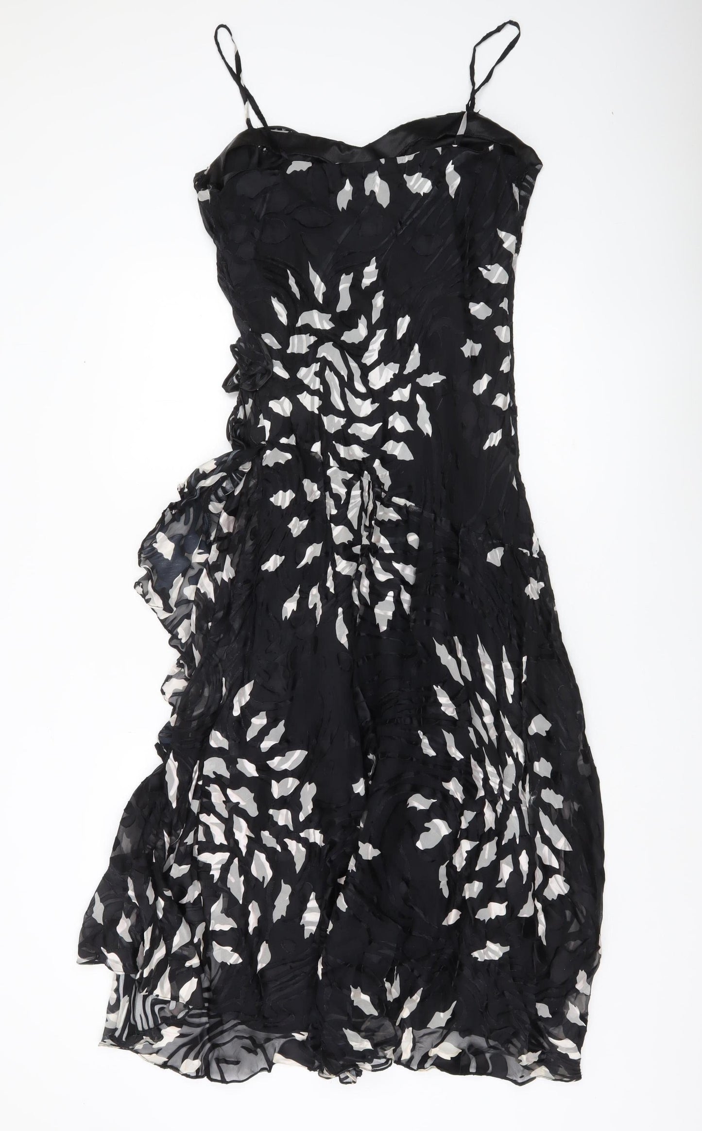 Noreen Phillips Women’s Black Midi Slip Dress Size 6 Ruffle Party