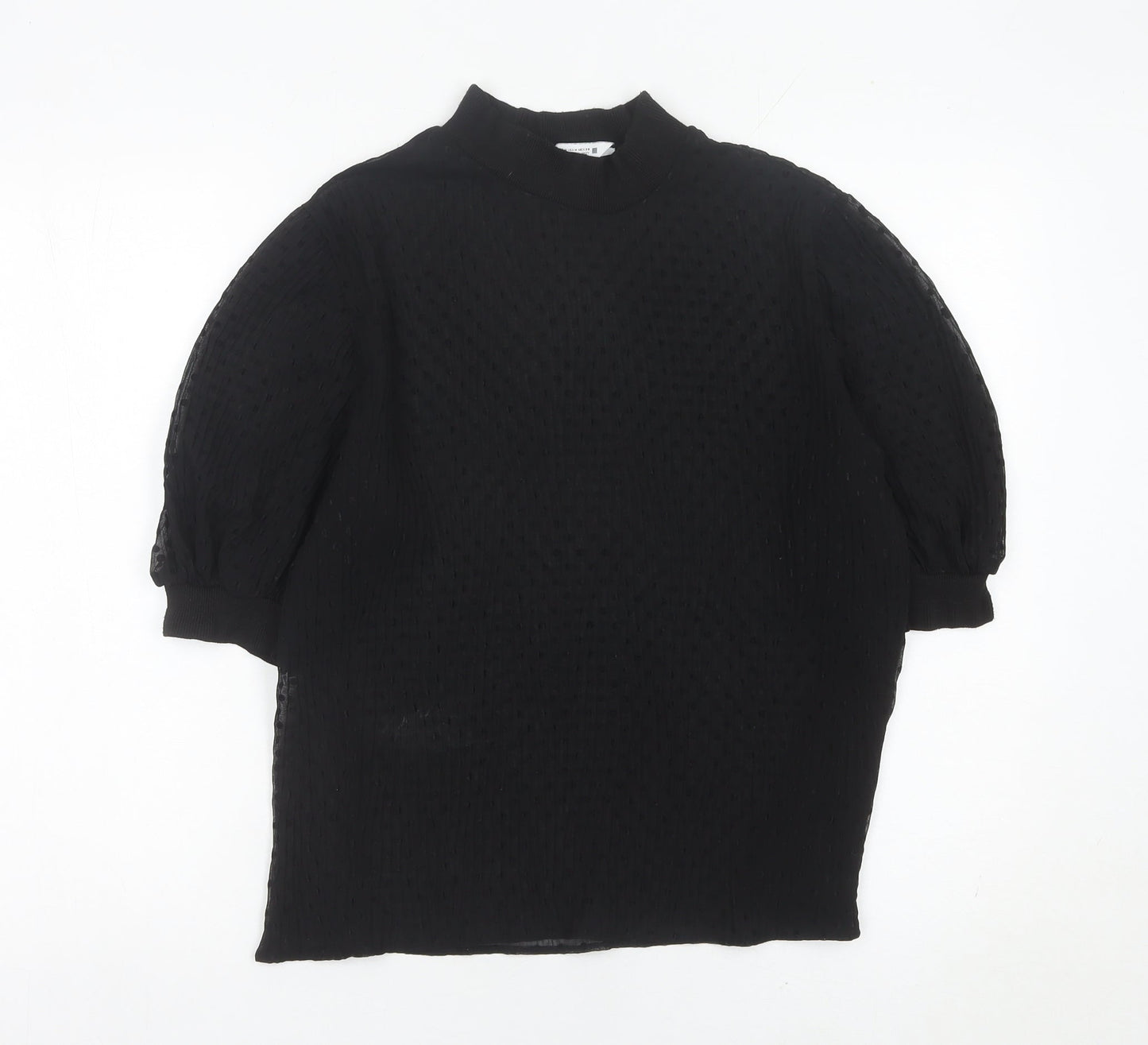 Zara Women Black M Tunic Blouse Mock Neck Puff Sleeve