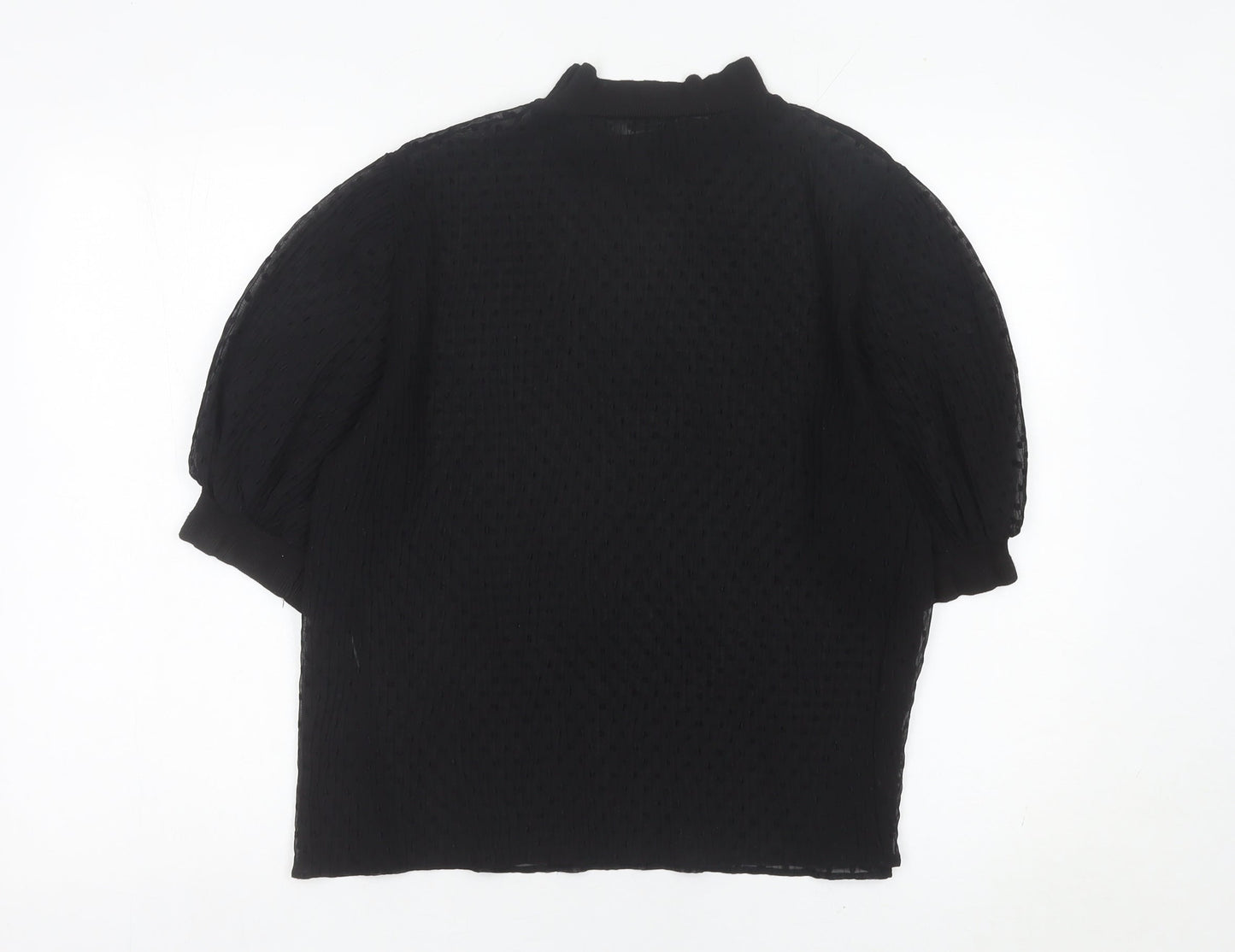 Zara Women Black M Tunic Blouse Mock Neck Puff Sleeve