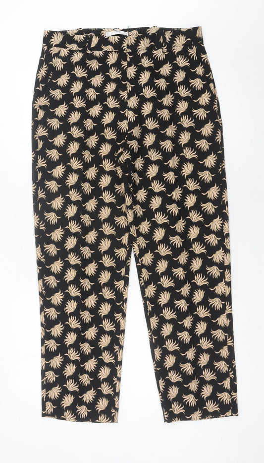 MNG Women’s Black Floral Trousers Size 10 Regular Straight Leg