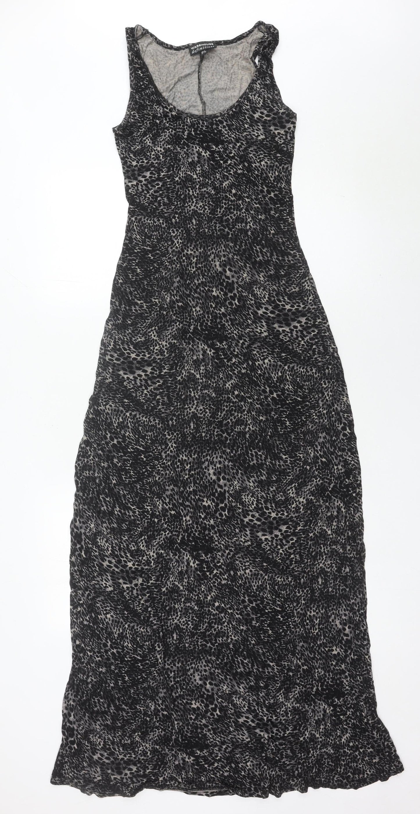 Warehouse Women’s Black Animal Print Maxi Dress UK 6 Sleeveless