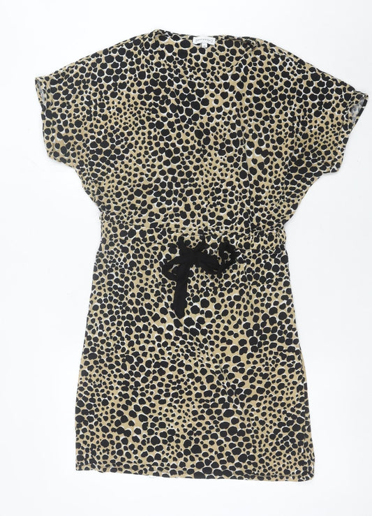 Warehouse Women’s Beige Animal Print Shift Dress UK 10 Short Sleeve