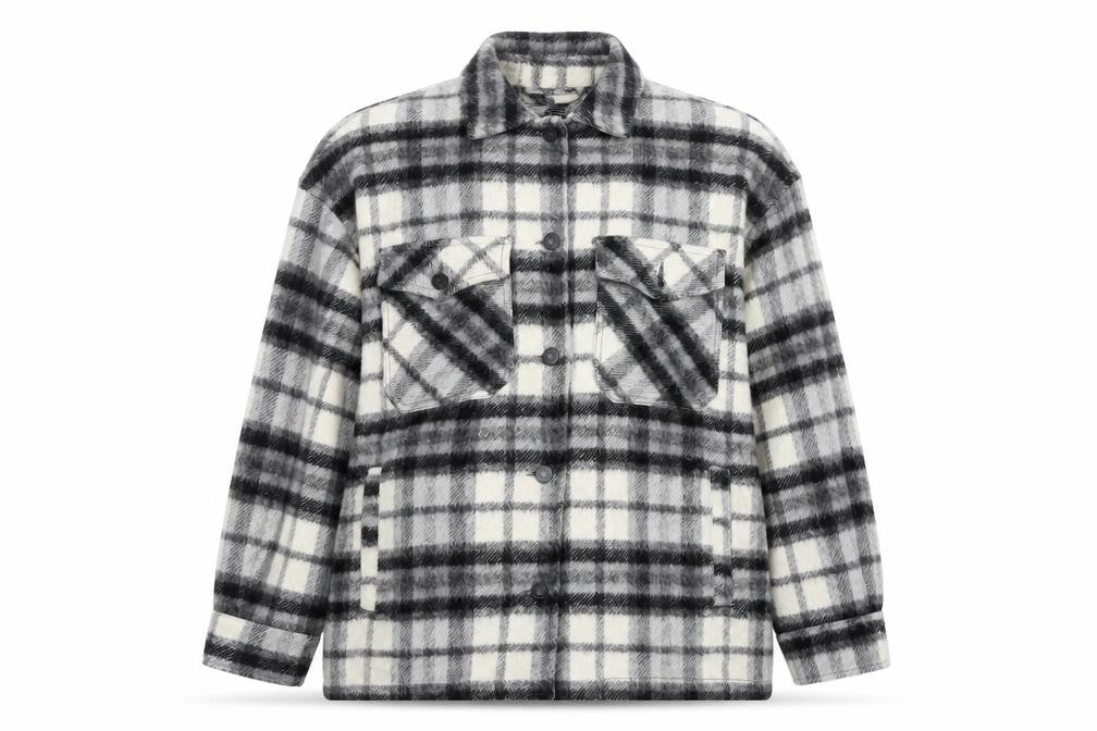 Zara Women Grey Plaid Wool Blend Shirt Jacket Size 12
