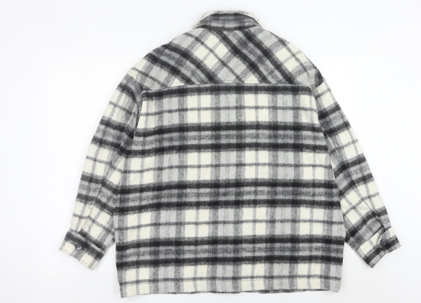 Zara Women Grey Plaid Wool Blend Shirt Jacket Size 12