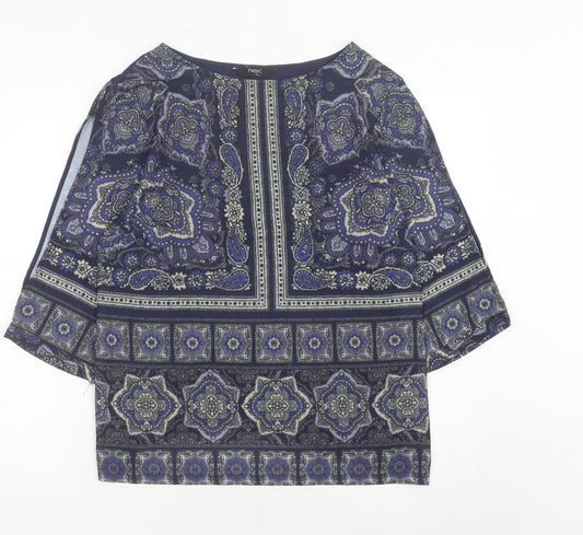 Next Womens Blue Paisley Tunic Blouse Size 12 3/4 Sleeve