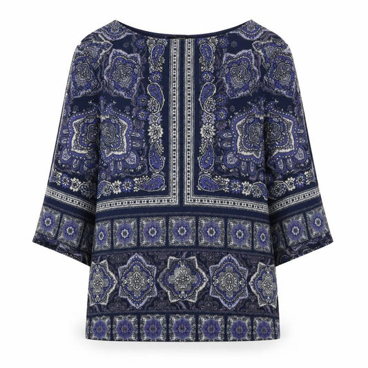 Next Womens Blue Paisley Tunic Blouse Size 12 3/4 Sleeve