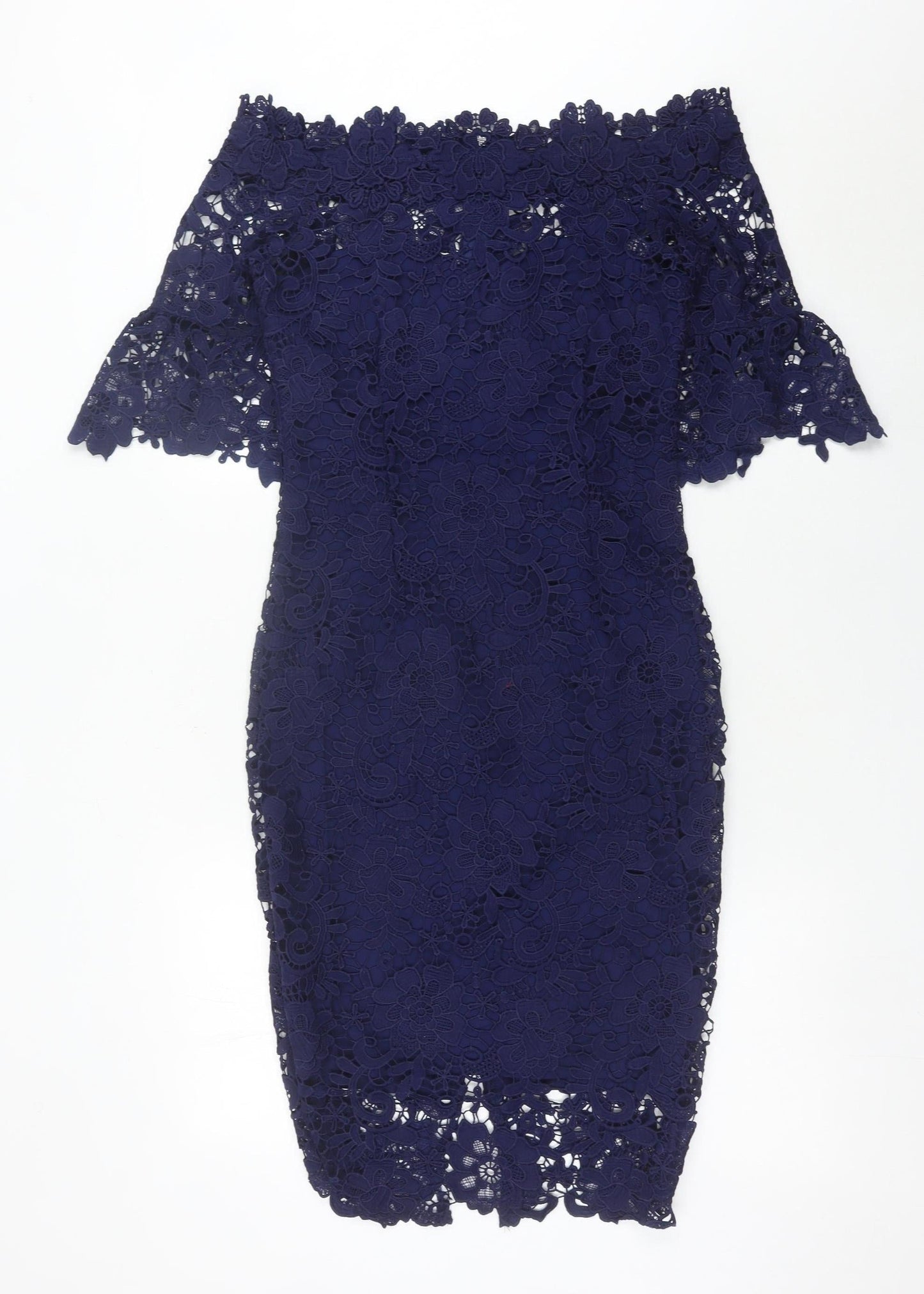 Paper Dolls Women’s Blue Off Shoulder Lace Sheath Dress UK 10