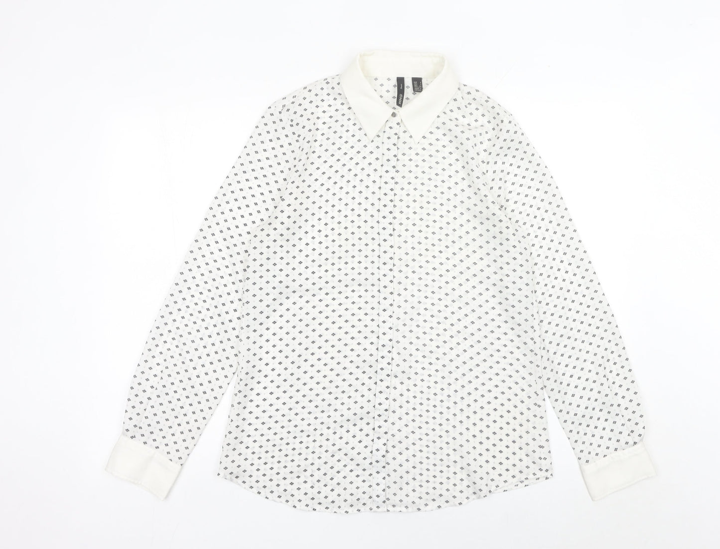 MNG Women’s White Geometric Button-Up Shirt Size 8 Long Sleeve