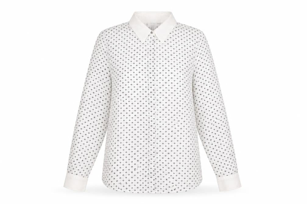 Mango Women’s White Geometric Button-Up Shirt Size 8 Long Sleeve