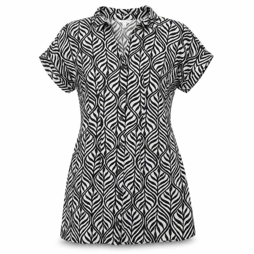 H&M Women Black Short Sleeve Shirt Dress Size 8 Cotton Casual