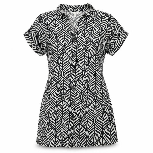 H&M Women Black Short Sleeve Shirt Dress Size 8 Cotton Casual