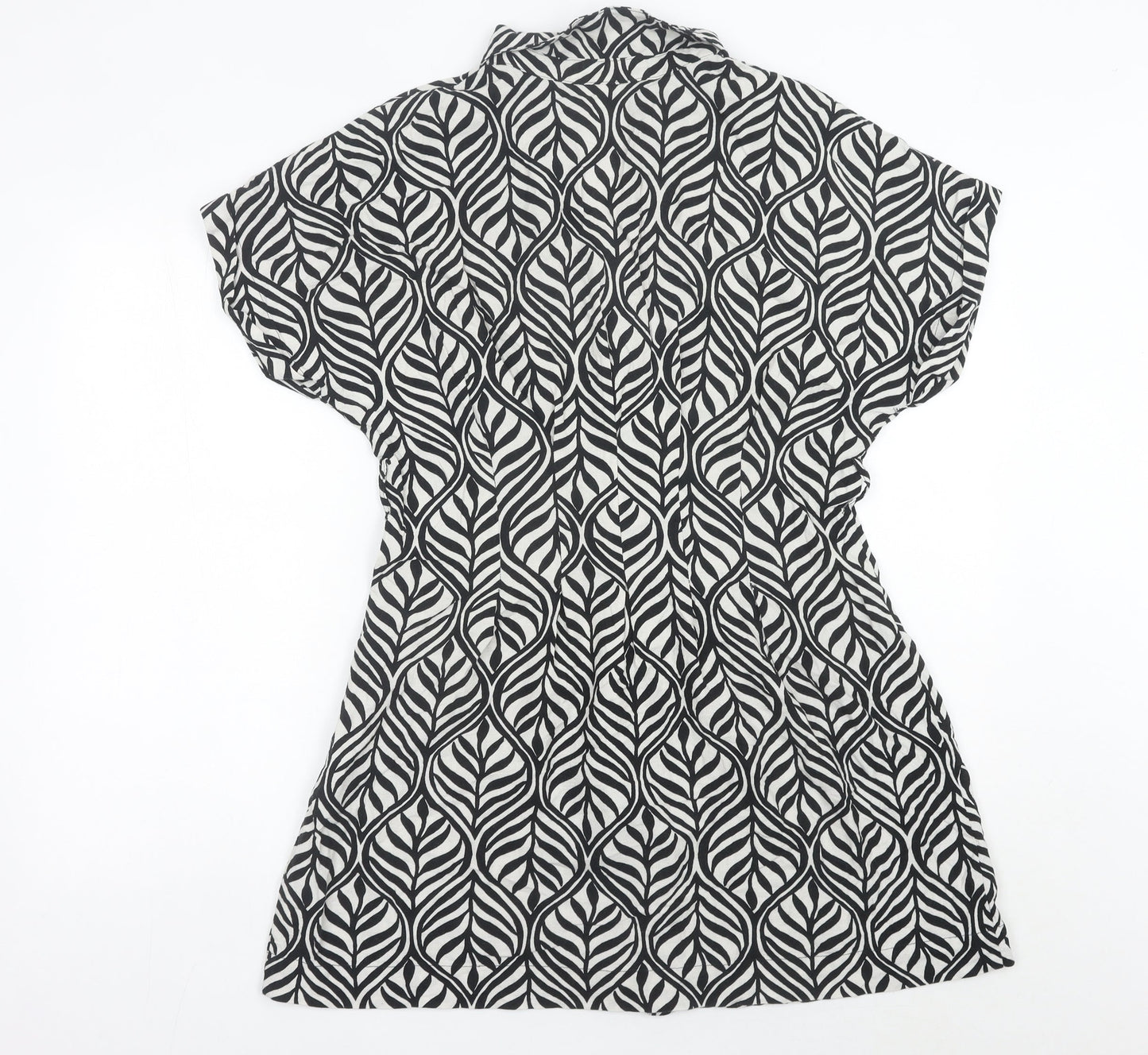 H&M Women Black Short Sleeve Shirt Dress Size 8 Cotton Casual