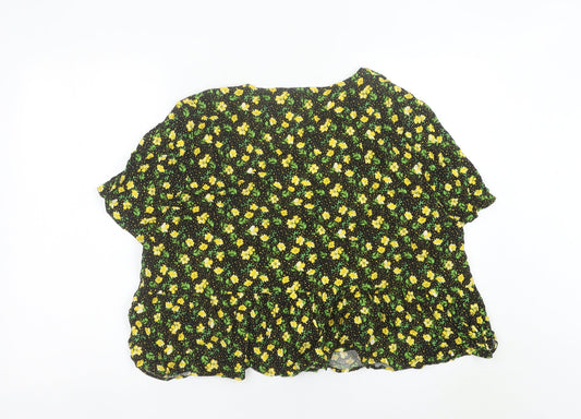 ASOS Women’s Black Floral Viscose Cropped Blouse Size 18