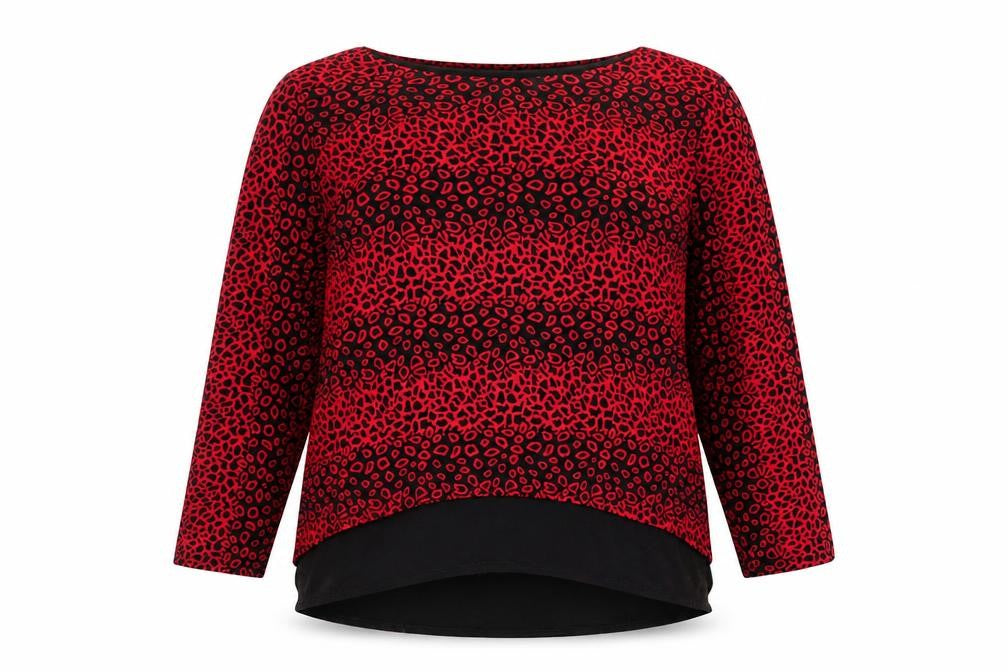 Saloos Women Red Animal Print Long Sleeve Tunic Blouse UK 14