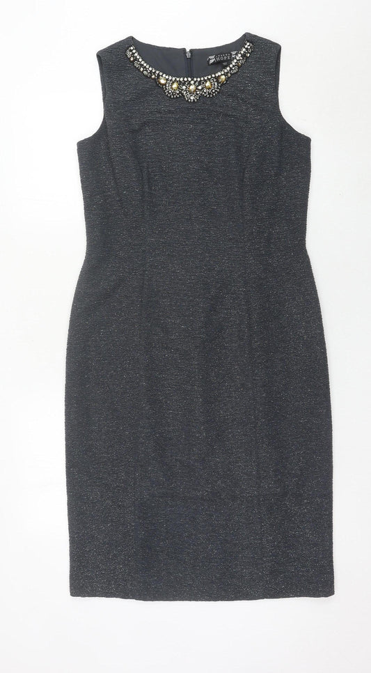 Joanna Hope Women’s Grey Sheath Dress Size 12 Beaded Neckline Party