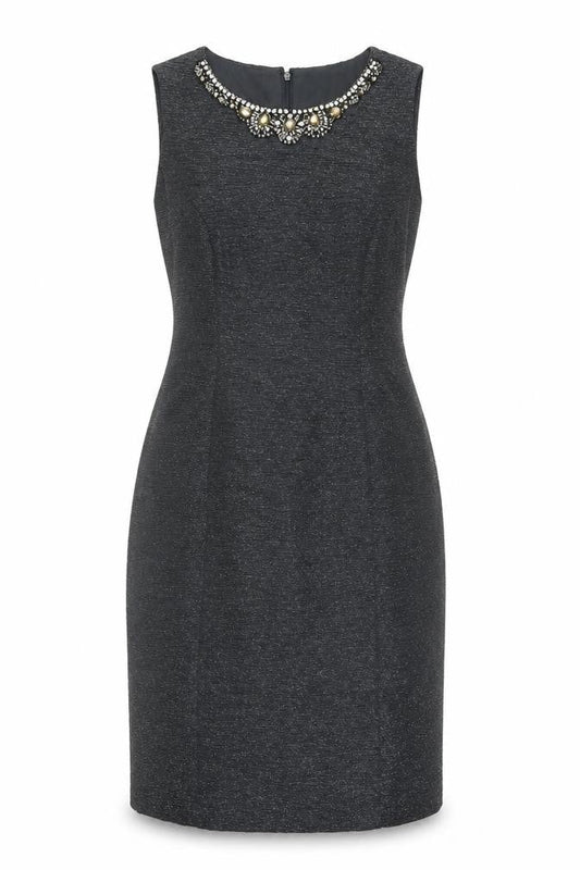 Joanna Hope Women’s Grey Sheath Dress Size 12 Beaded Neckline Party