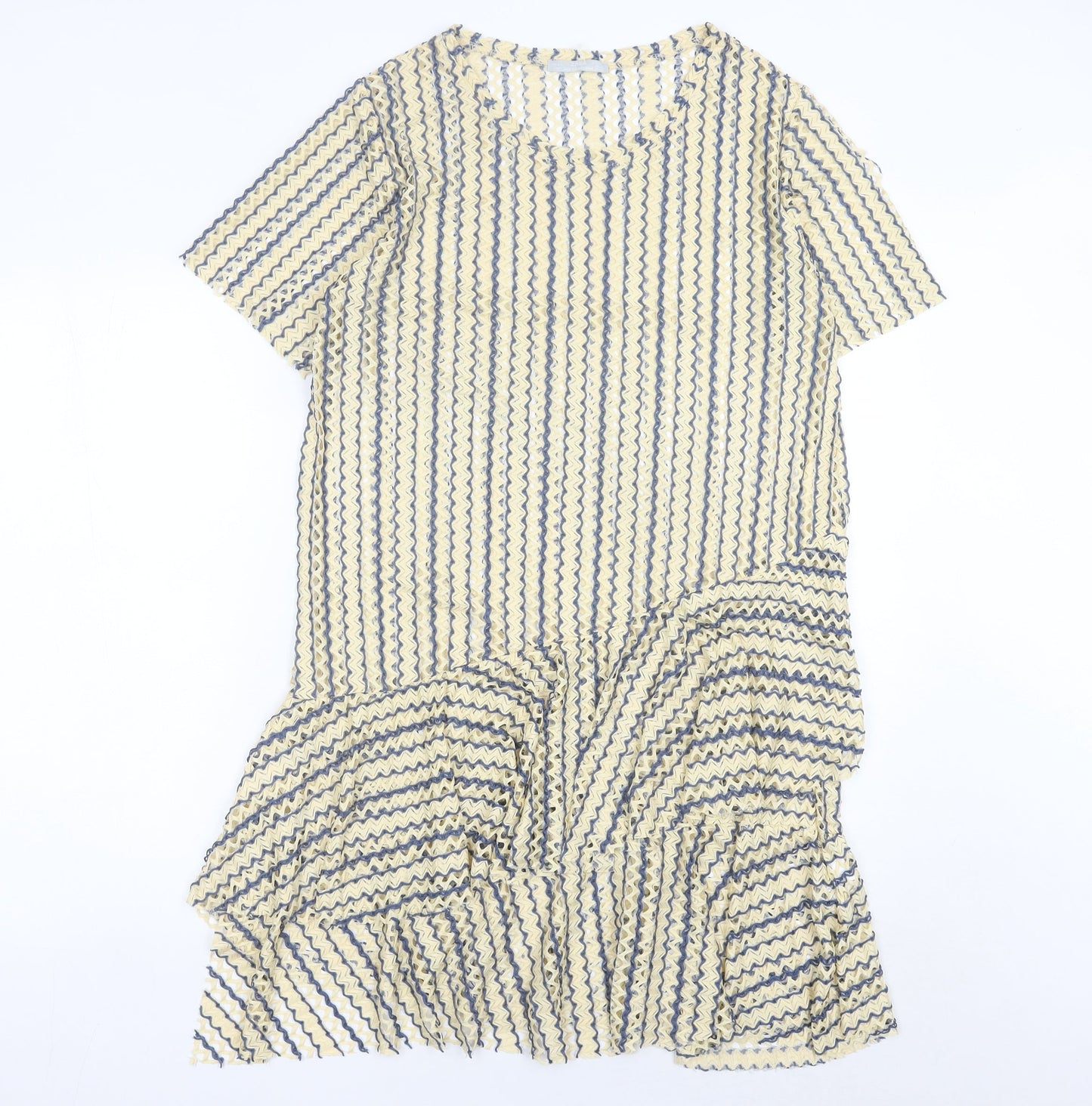 Zara Women Beige Blue Striped Shift Knee Length Dress Size 8