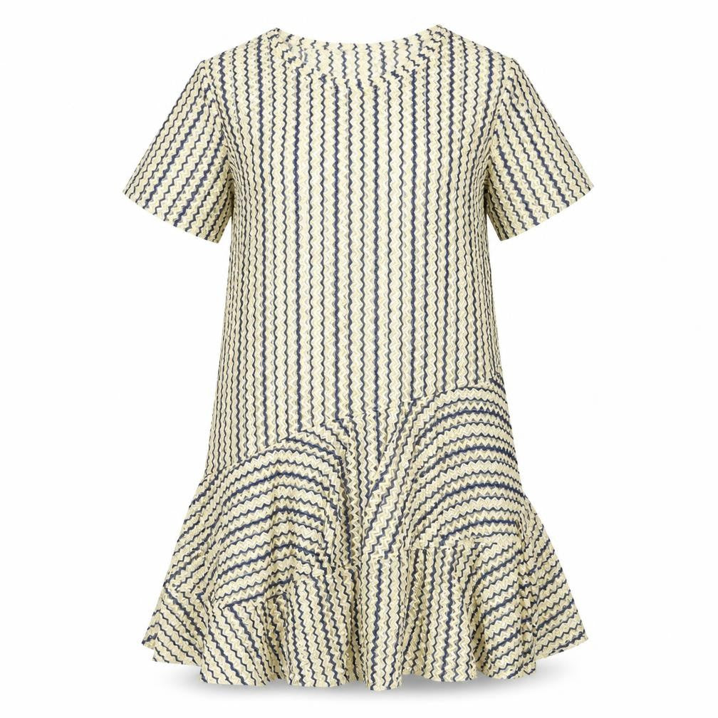 Zara Women Beige Blue Striped Shift Knee Length Dress Size 8