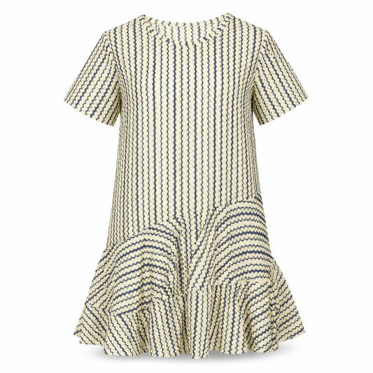 Zara Women Beige Blue Striped Shift Knee Length Dress Size 8