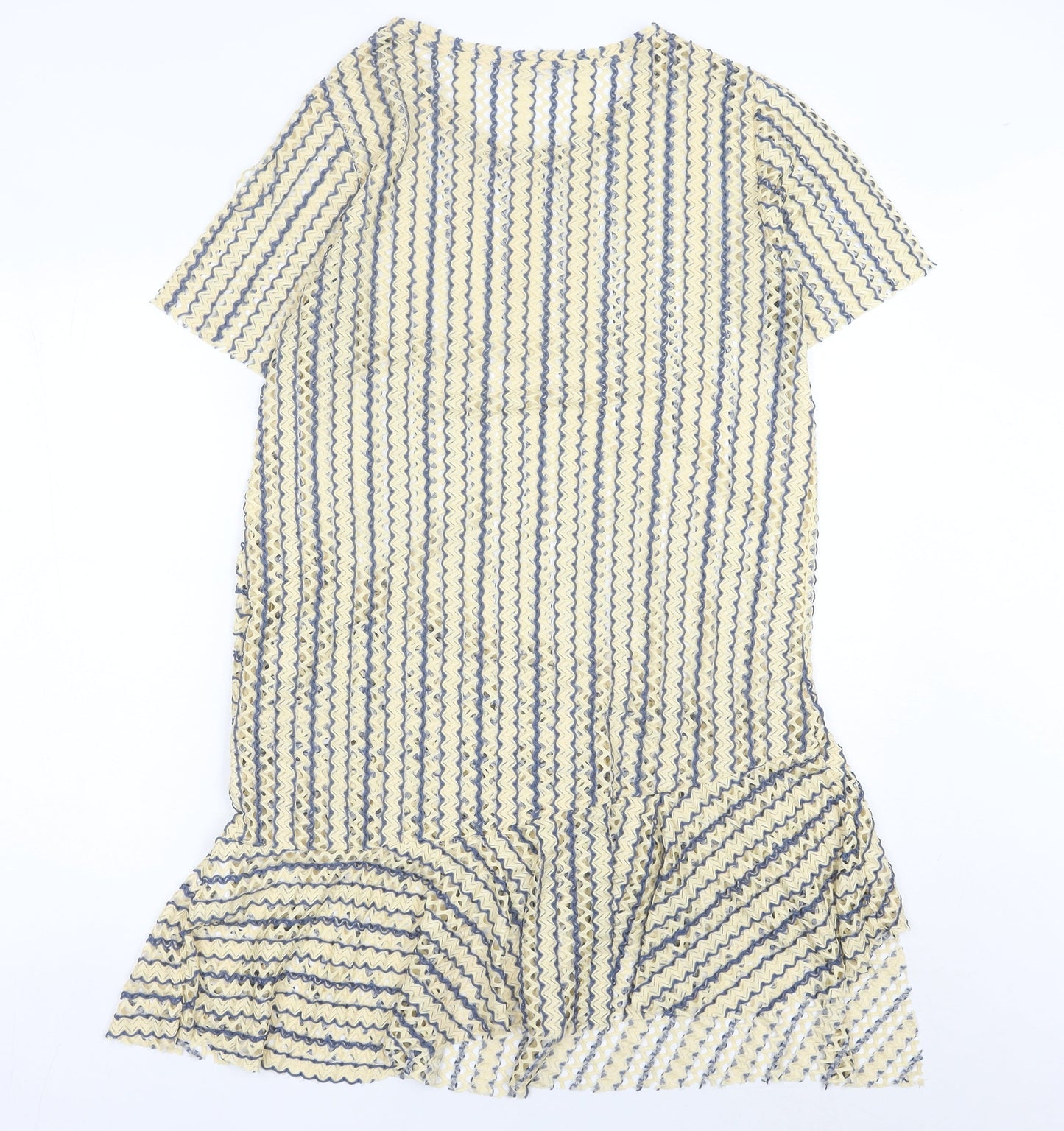 Zara Women Beige Blue Striped Shift Knee Length Dress Size 8