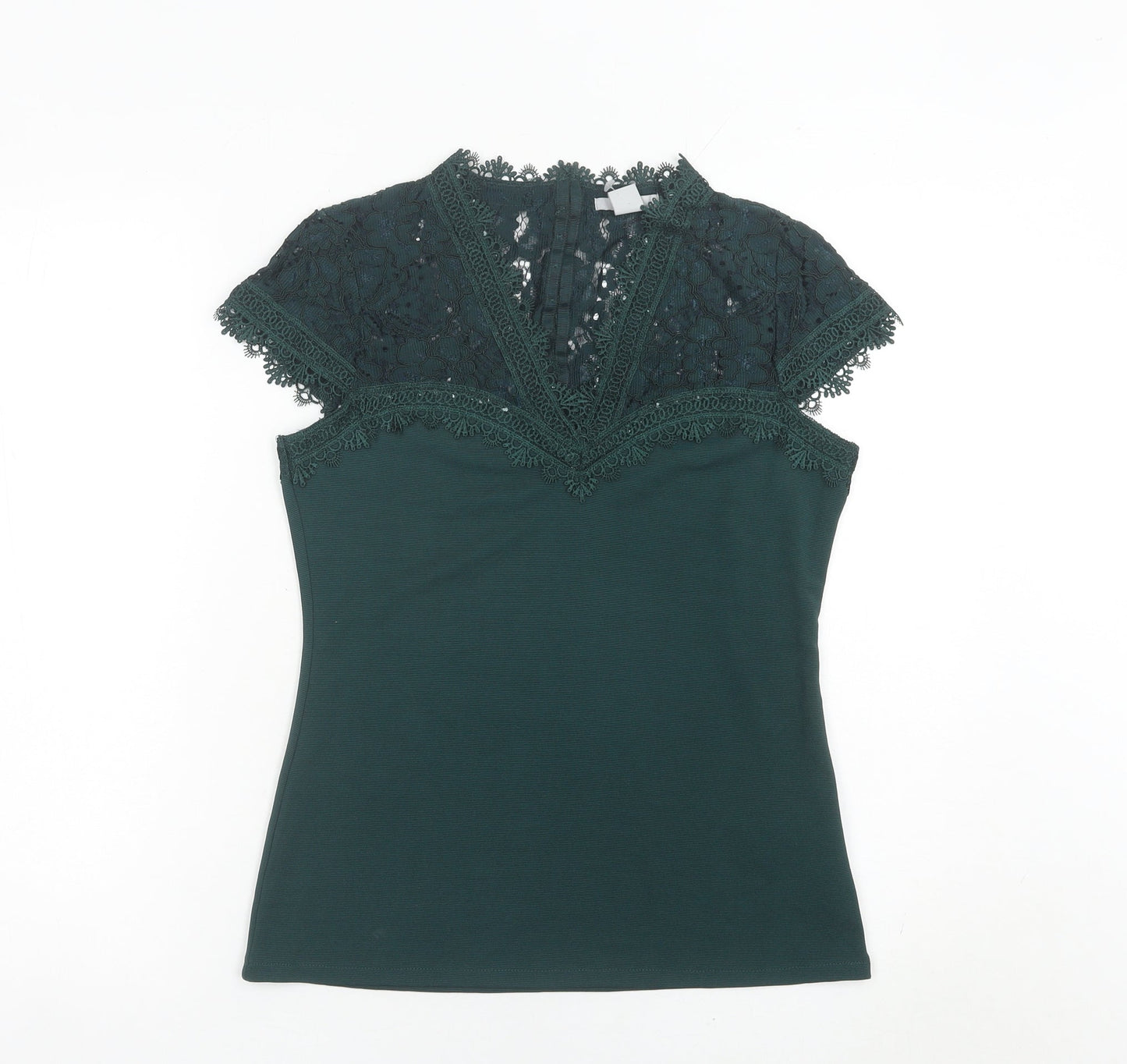 H&M Women’s Green Lace V-Neck Blouse Top Size S Slim Fit