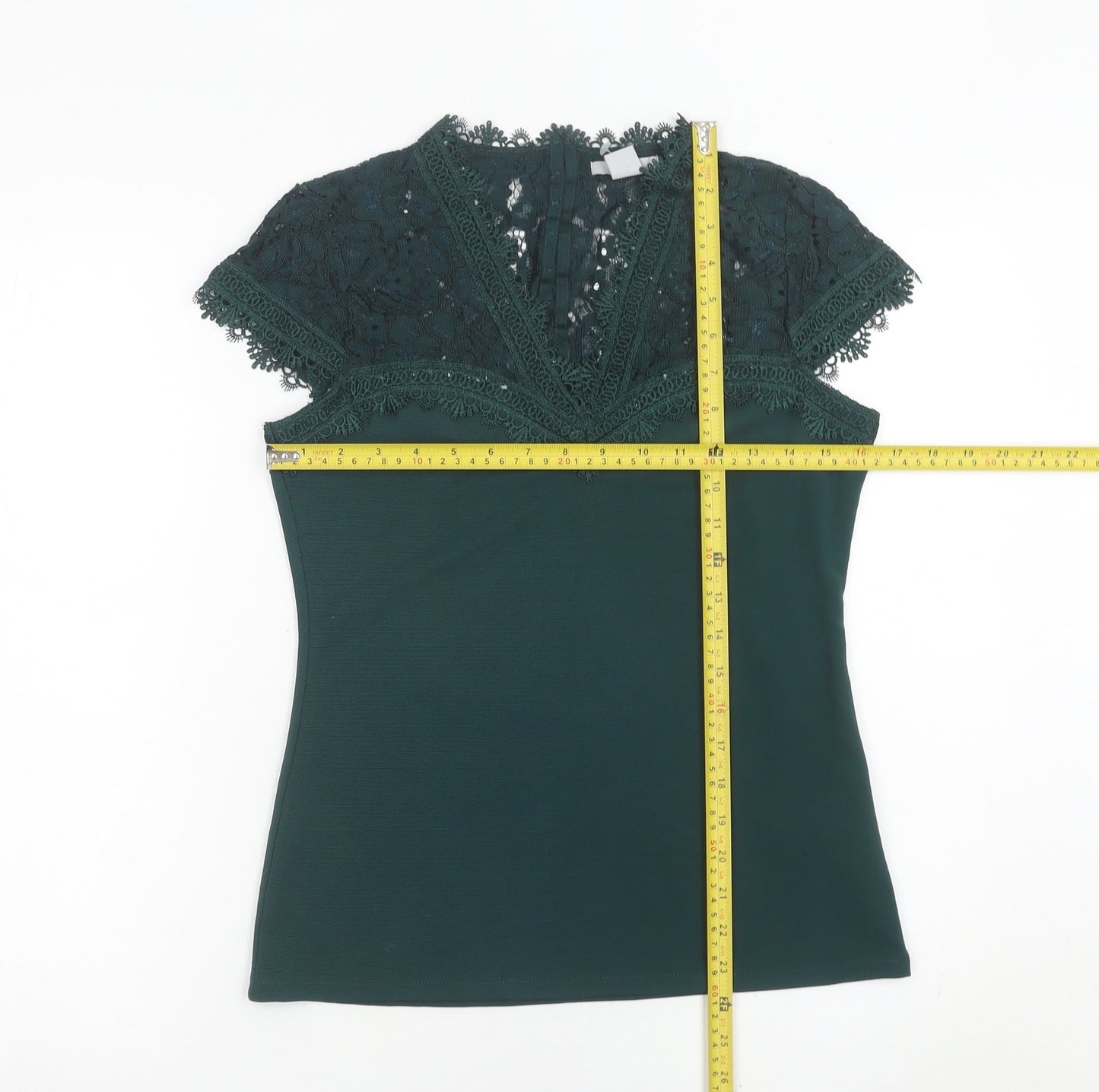 H&M Women’s Green Lace V-Neck Blouse Top Size S Slim Fit