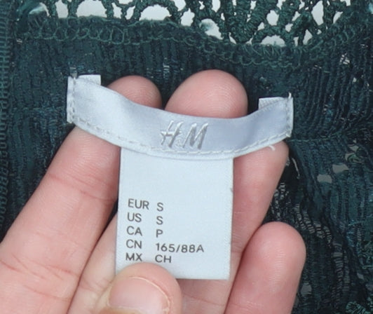 H&M Women’s Green Lace V-Neck Blouse Top Size S Slim Fit