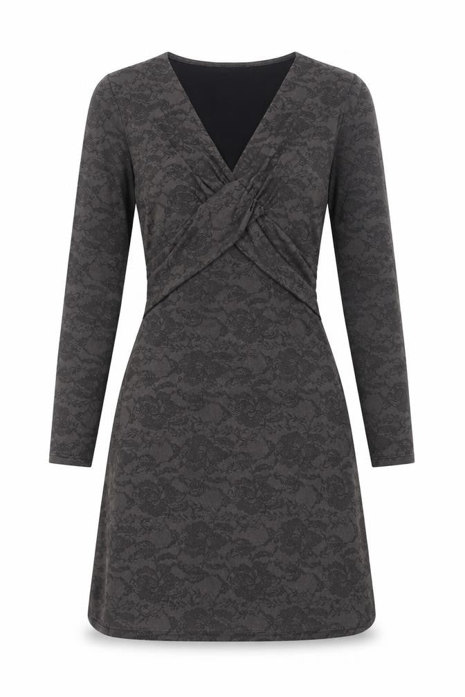 ESPRIT Women’s Grey XS Wrap Dress Long Sleeve Floral Belted