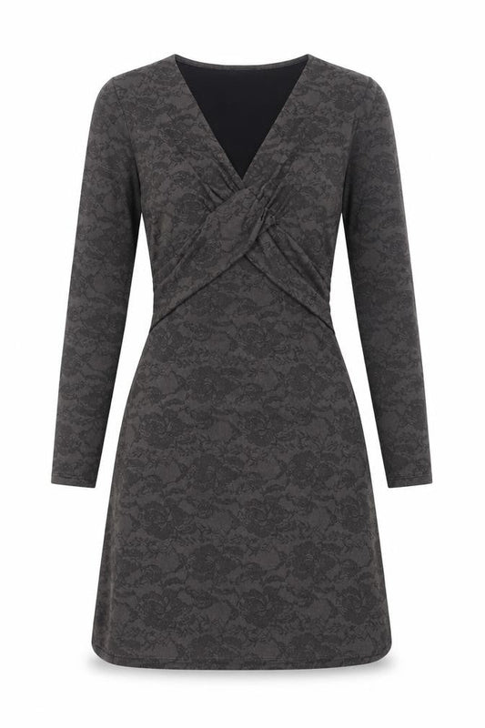 ESPRIT Women’s Grey XS Wrap Dress Long Sleeve Floral Belted