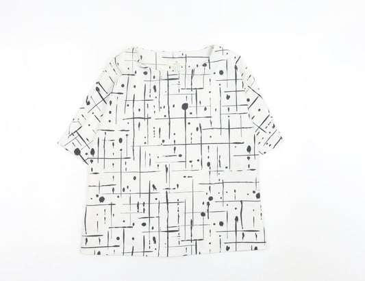 Gant Womens White Geometric Tunic Blouse Top Size 10 Short Sleeve