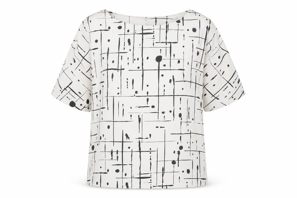 GANT Womens White Geometric Tunic Blouse Top Size 10 Short Sleeve