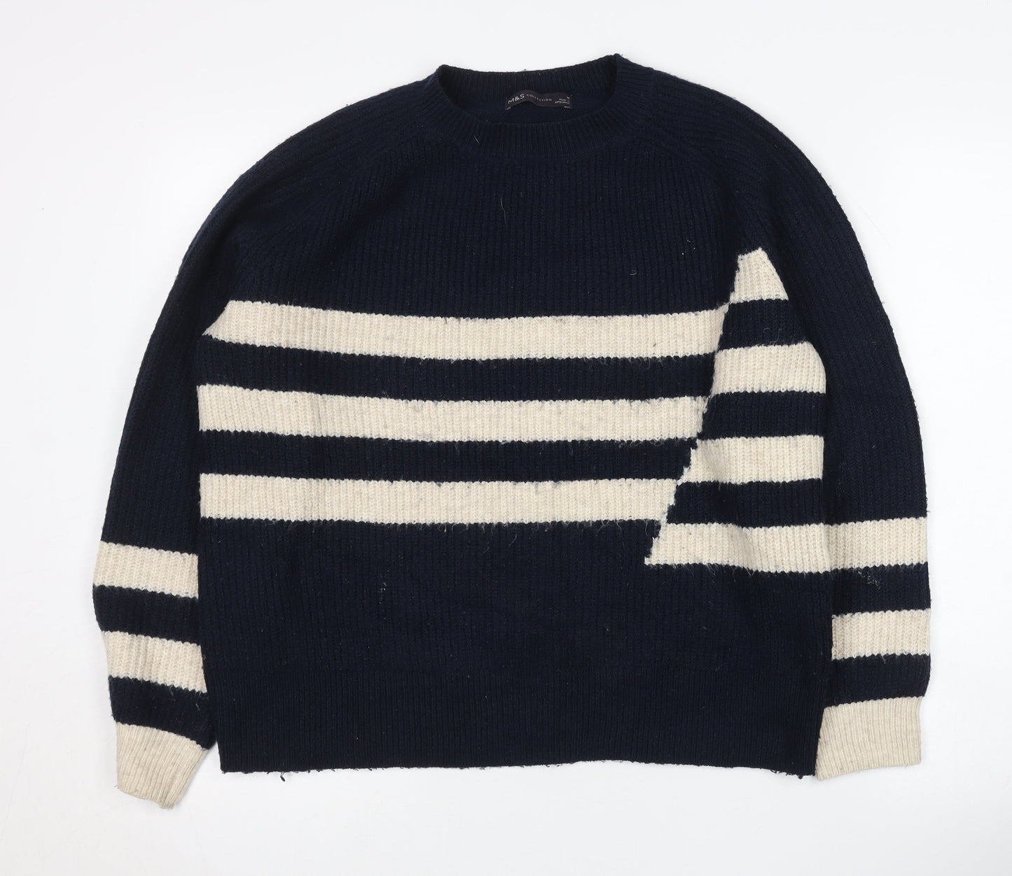 Marks and Spencer Women’s Blue Striped Jumper M Long Sleeve Knitwear