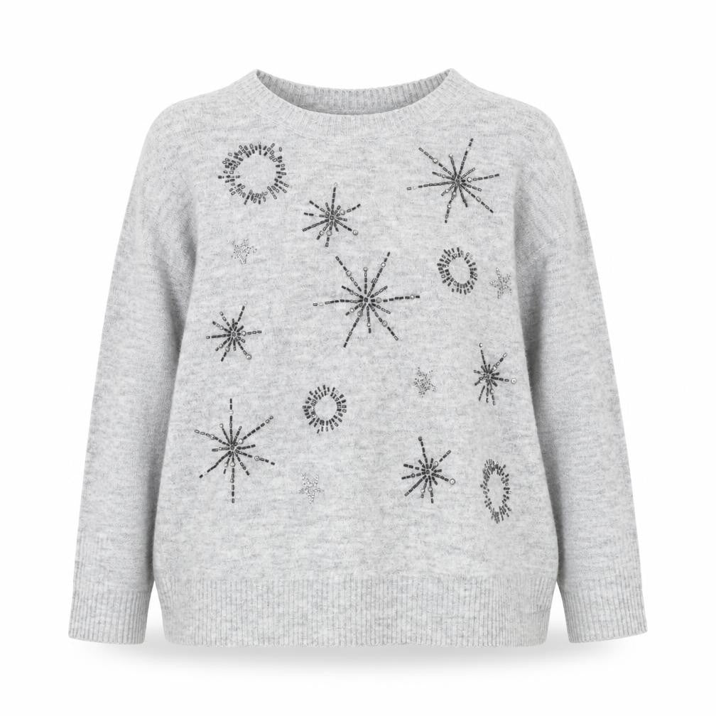 Wallis Women’s Grey Beaded Pullover Jumper Size L Crew Neck Knit