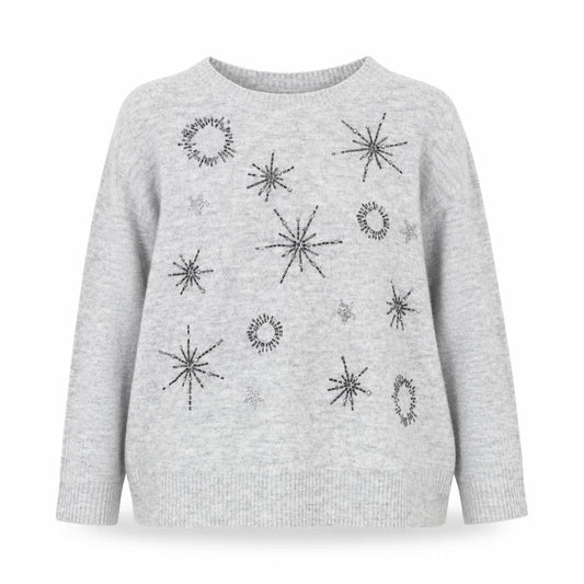 Wallis Women’s Grey Beaded Pullover Jumper Size L Crew Neck Knit