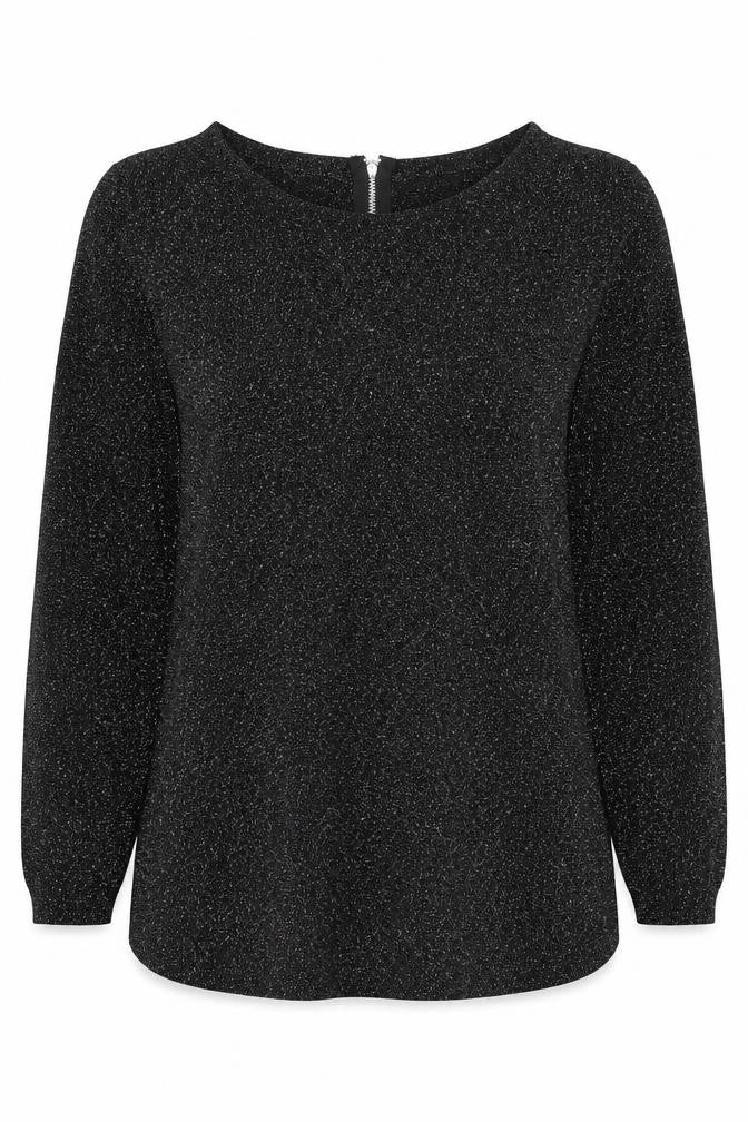 Warehouse Women’s Black Glitter Zip Back Pullover Jumper UK 10