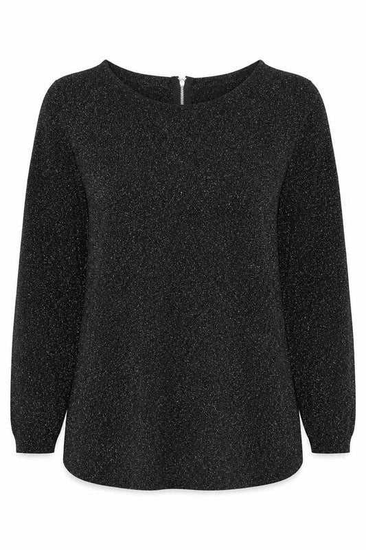 Warehouse Women’s Black Glitter Zip Back Pullover Jumper UK 10