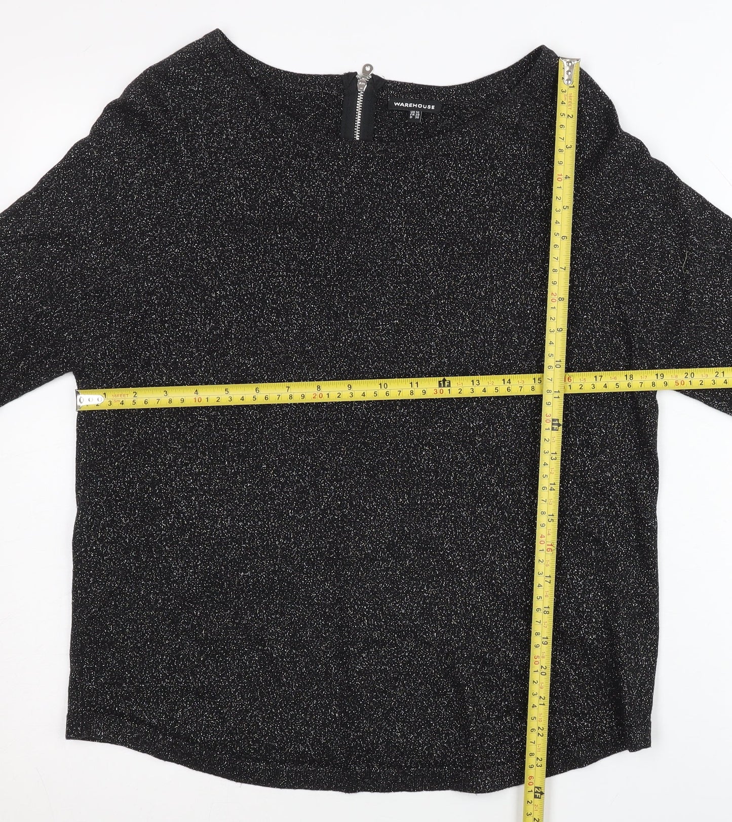 Warehouse Women’s Black Glitter Zip Back Pullover Jumper UK 10