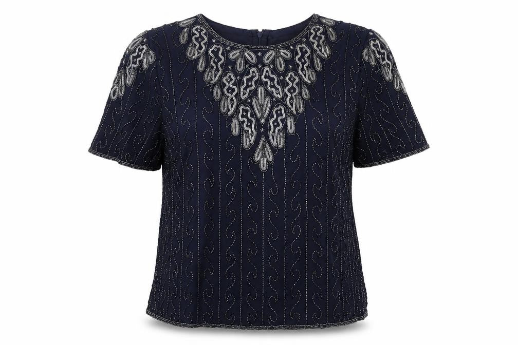 Bonmarché Women’s Blue Beaded Blouse Size 18 Formal Tunic Style