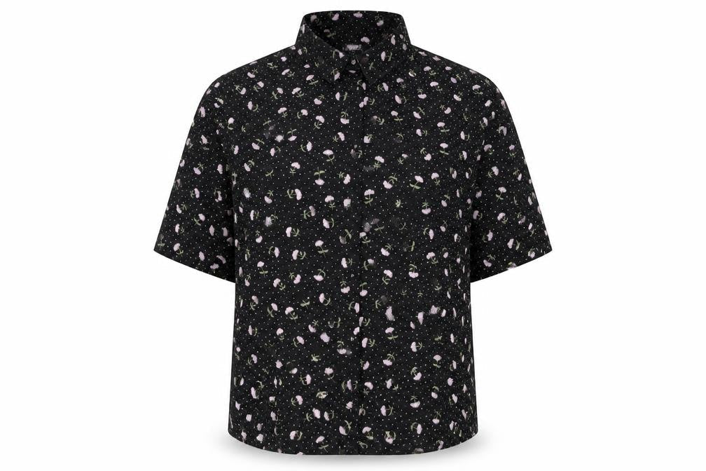 Monki Womens Black Floral Button-Up Shirt Size S Short Sleeve