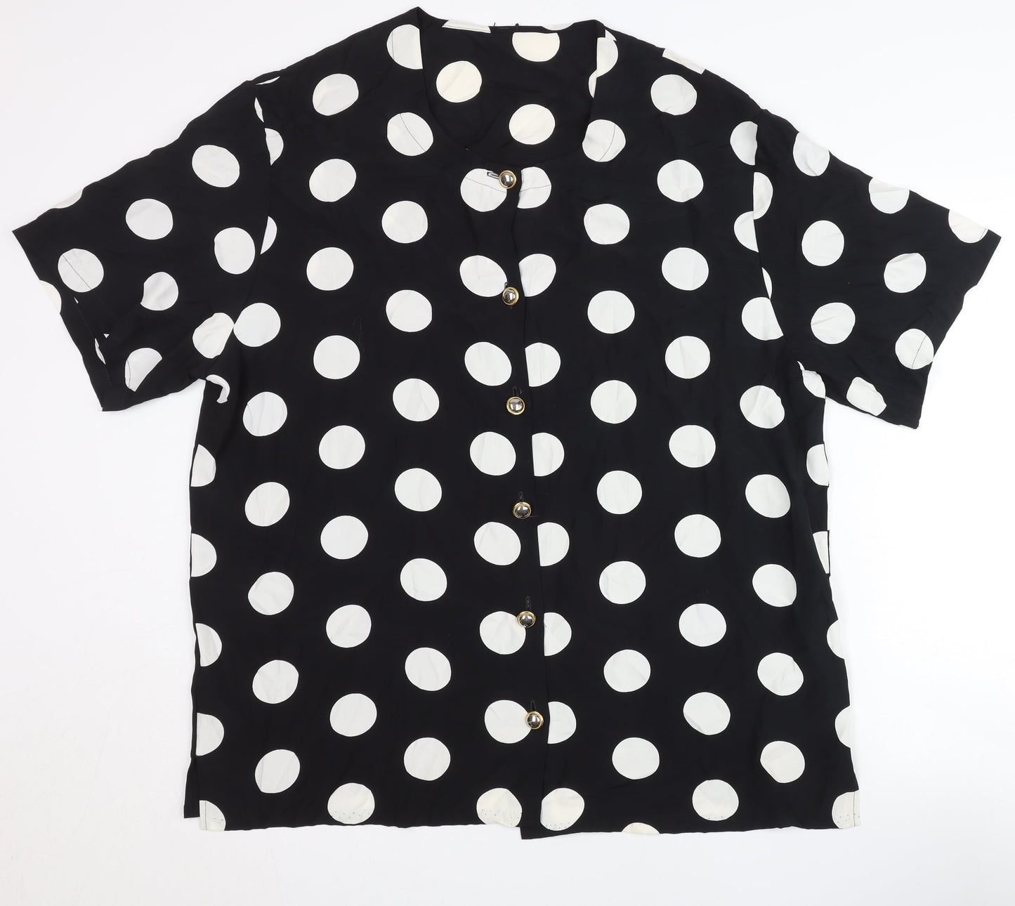 St Michael Womens Black Polka Dot Blouse Size 20 Short Sleeve Retro