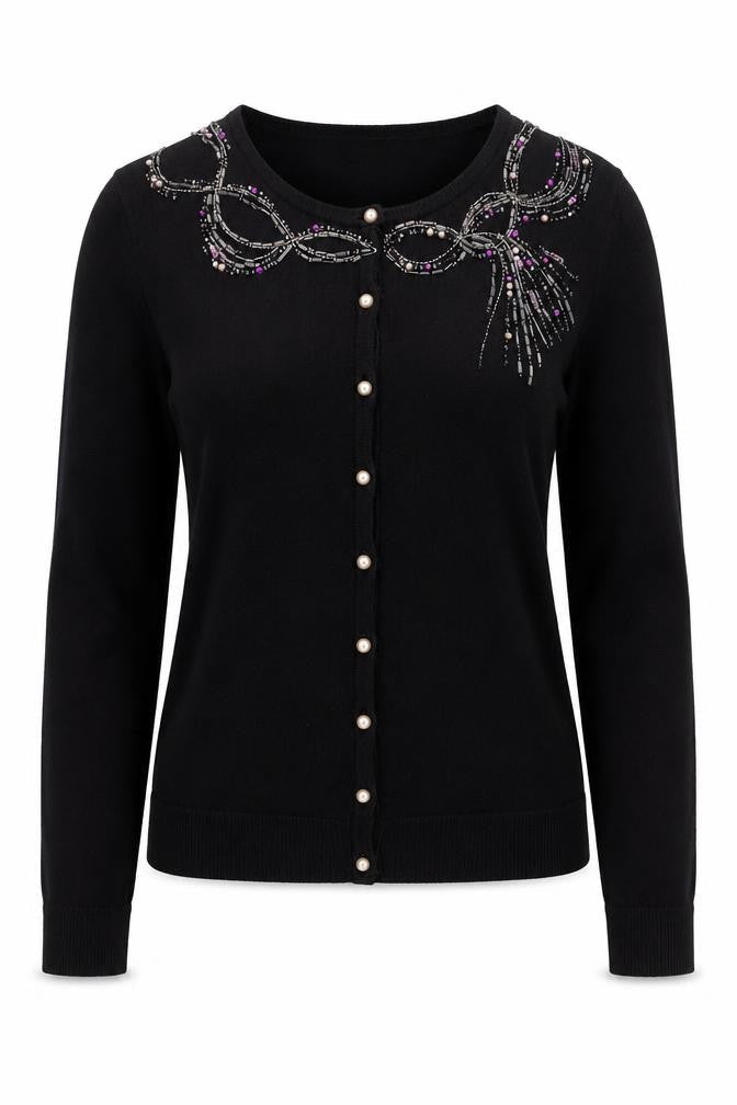 Wallis Petite Womens Black Beaded Cardigan Size 8 Knitwear