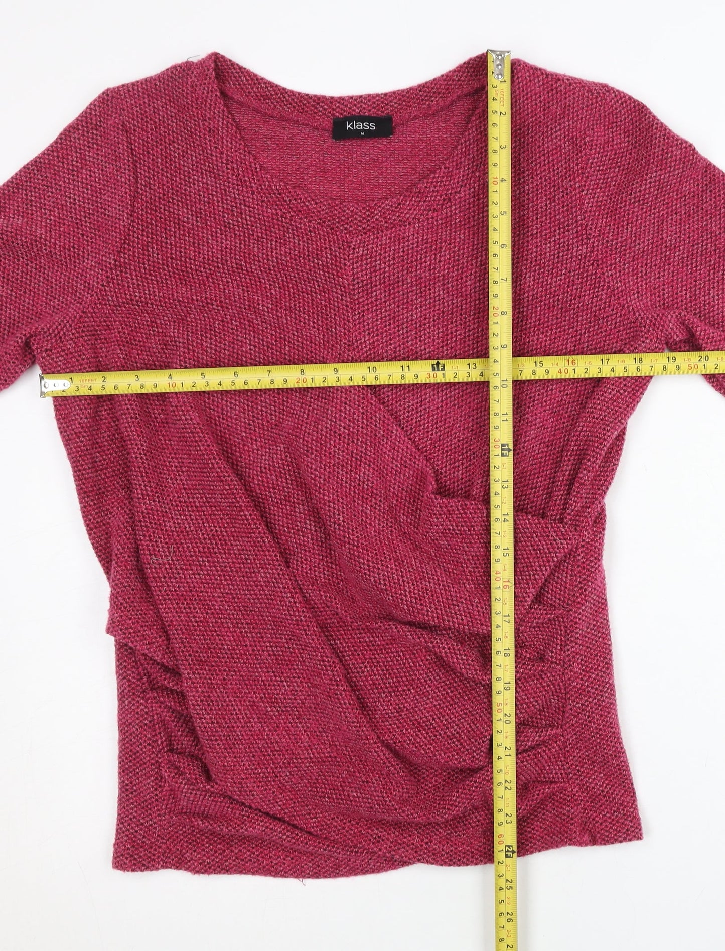 Klass Womens Pink Knit Pullover Jumper Size M Scoop Neck Long Sleeve