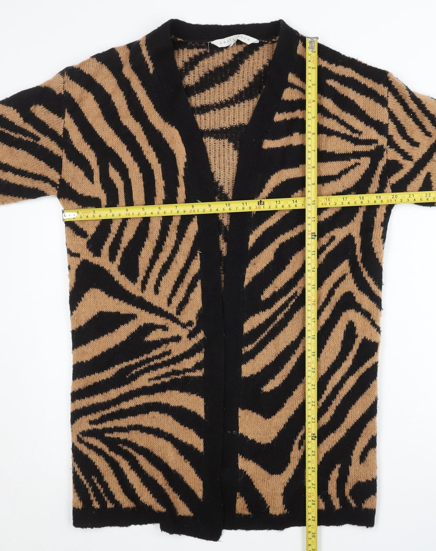 Amara Reya Womens Black Brown Zebra Print Cardigan M