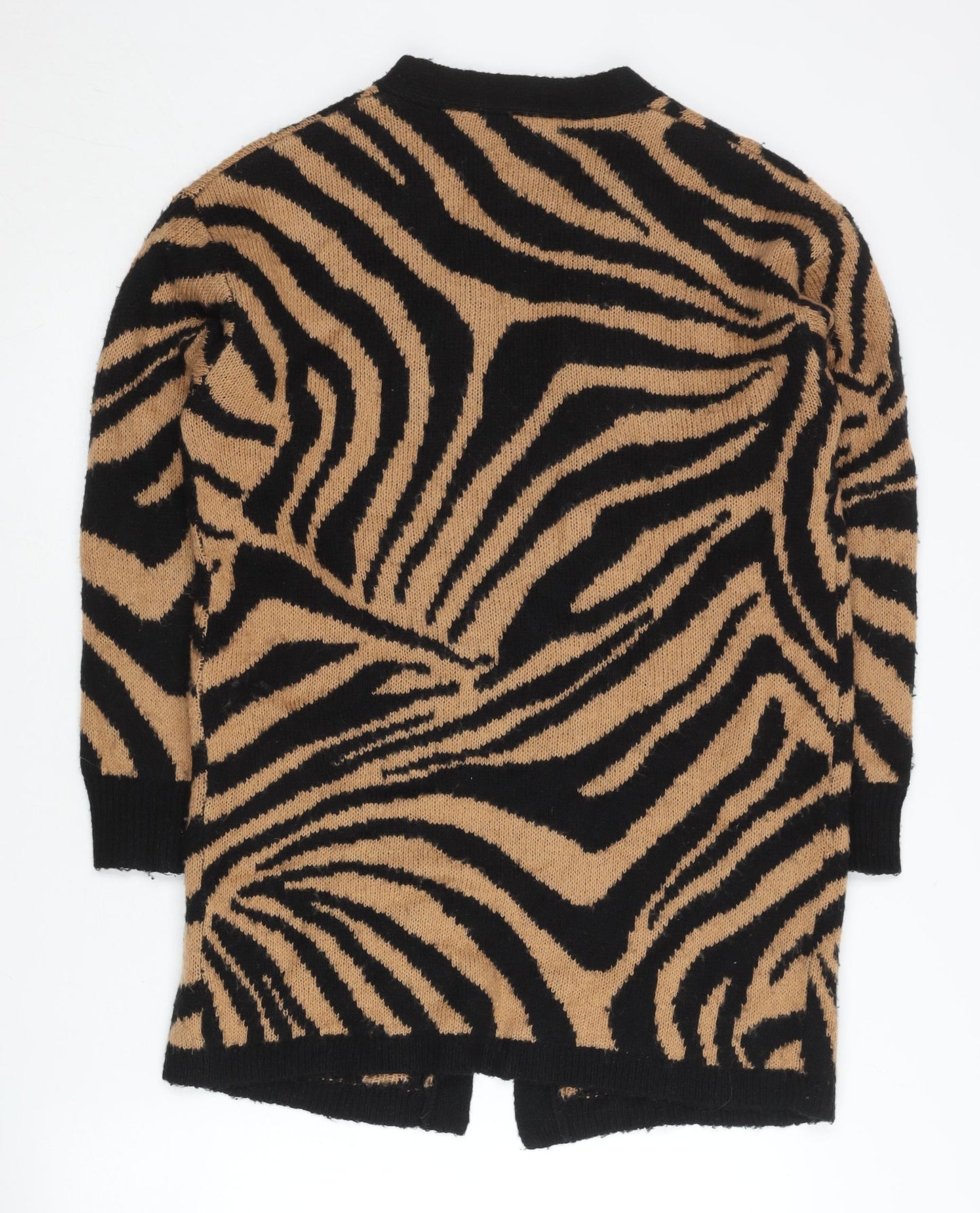 Amara Reya Womens Black Brown Zebra Print Cardigan M